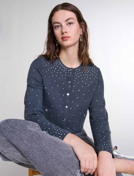 Grey  -Knitted jumper with rhinestones