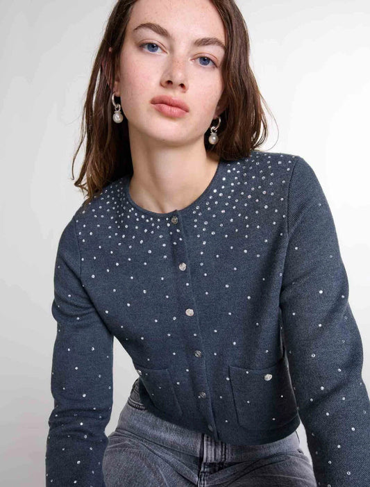 Grey  -Knitted jumper with rhinestones