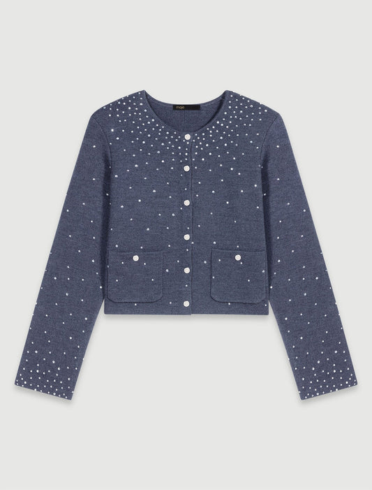 Grey  -Knitted jumper with rhinestones