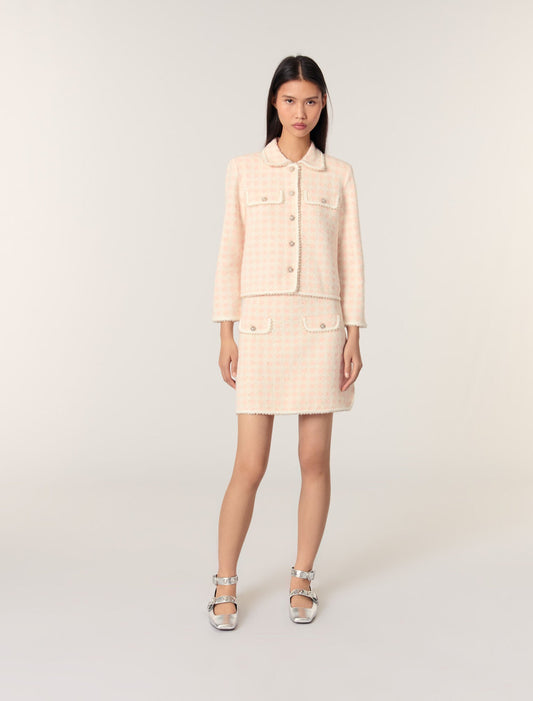 Pink/Ecru featured Tweed-effect knit jacket