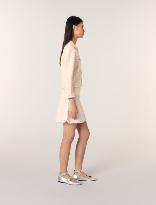 Pink/Ecru Tweed-effect knit jacket
