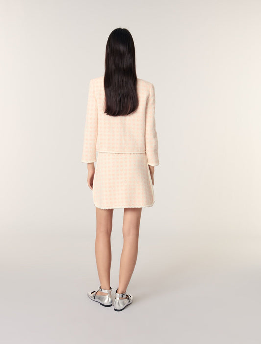 Pink/Ecru Tweed-effect knit jacket