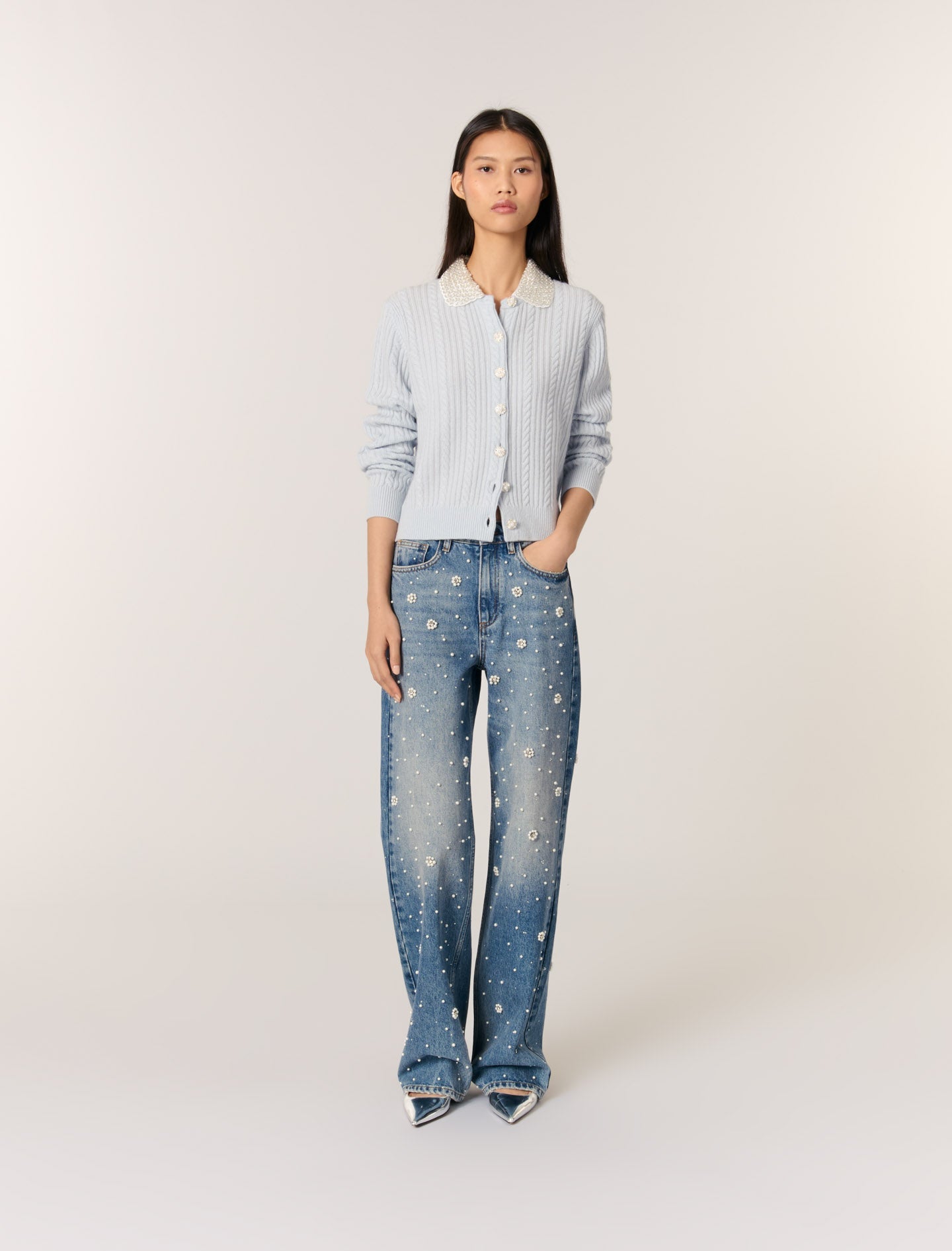 Blue featured Ribbed Cardigan