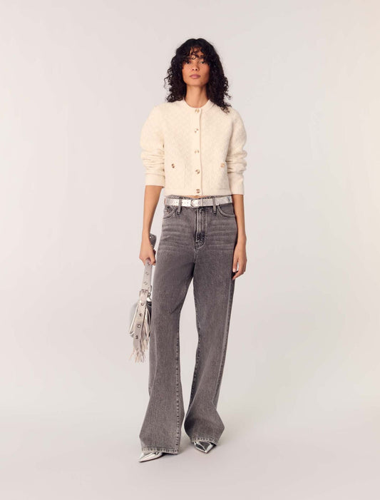 Ecru-featured-Short tweed-effect cardigan