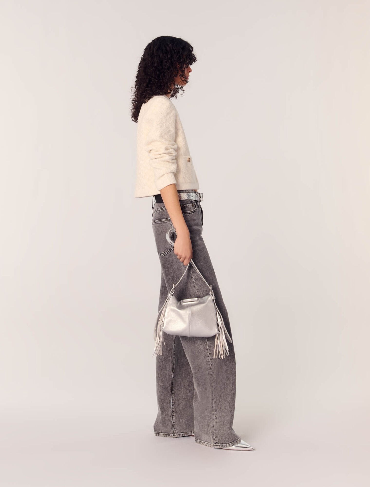 Ecru-Short tweed-effect cardigan