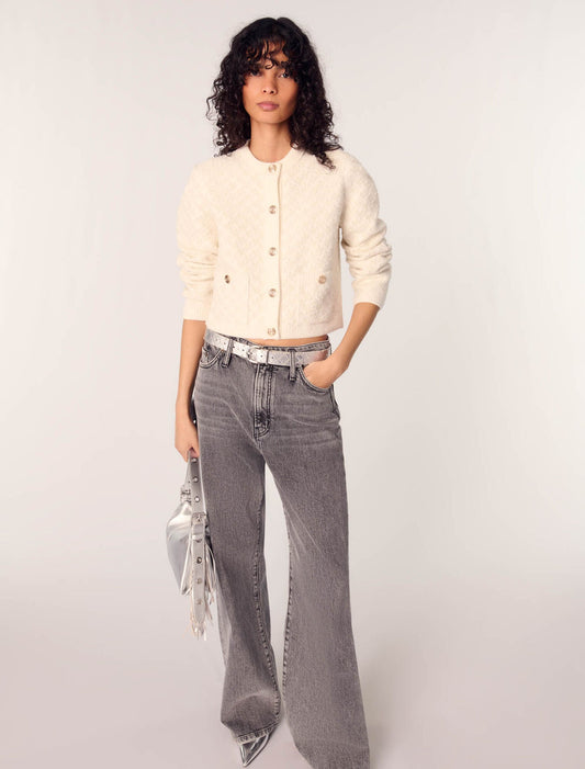 Ecru-Short tweed-effect cardigan