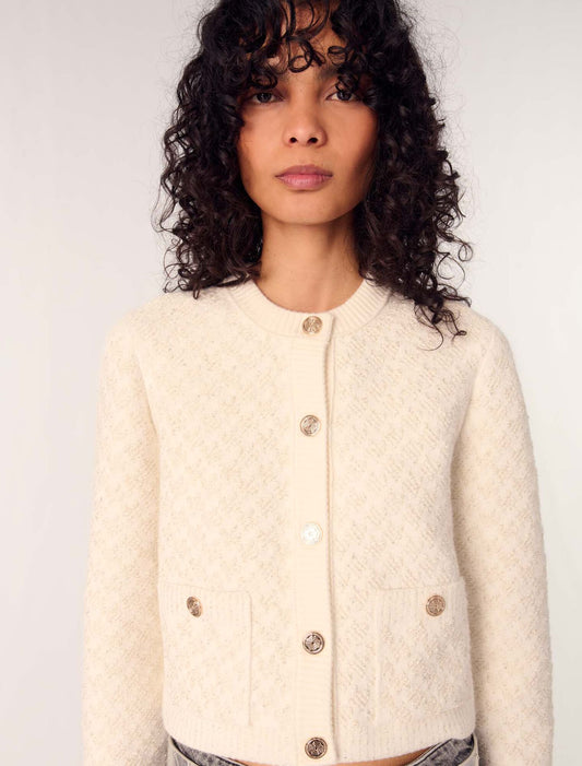 Ecru-Short tweed-effect cardigan