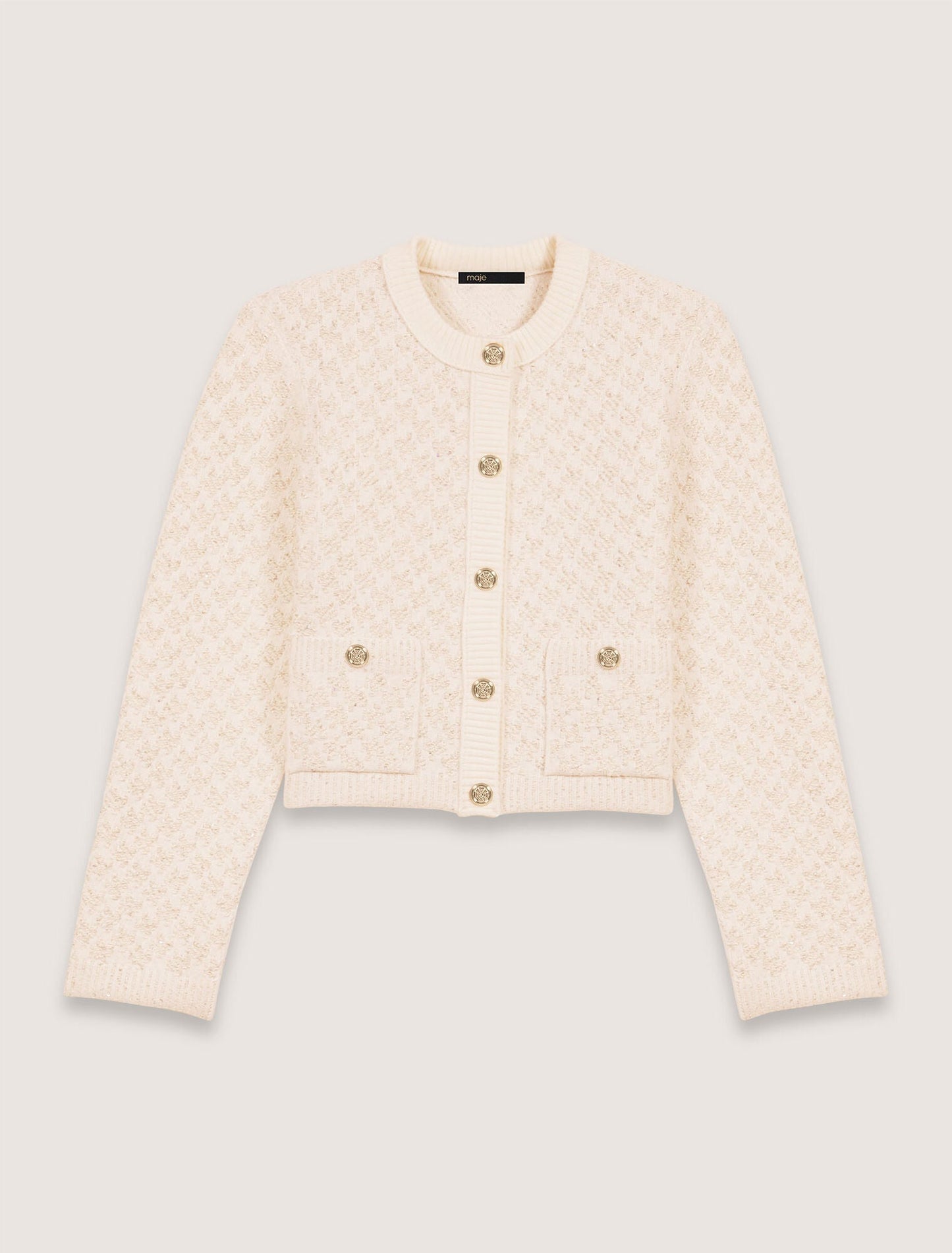 Ecru-Short tweed-effect cardigan