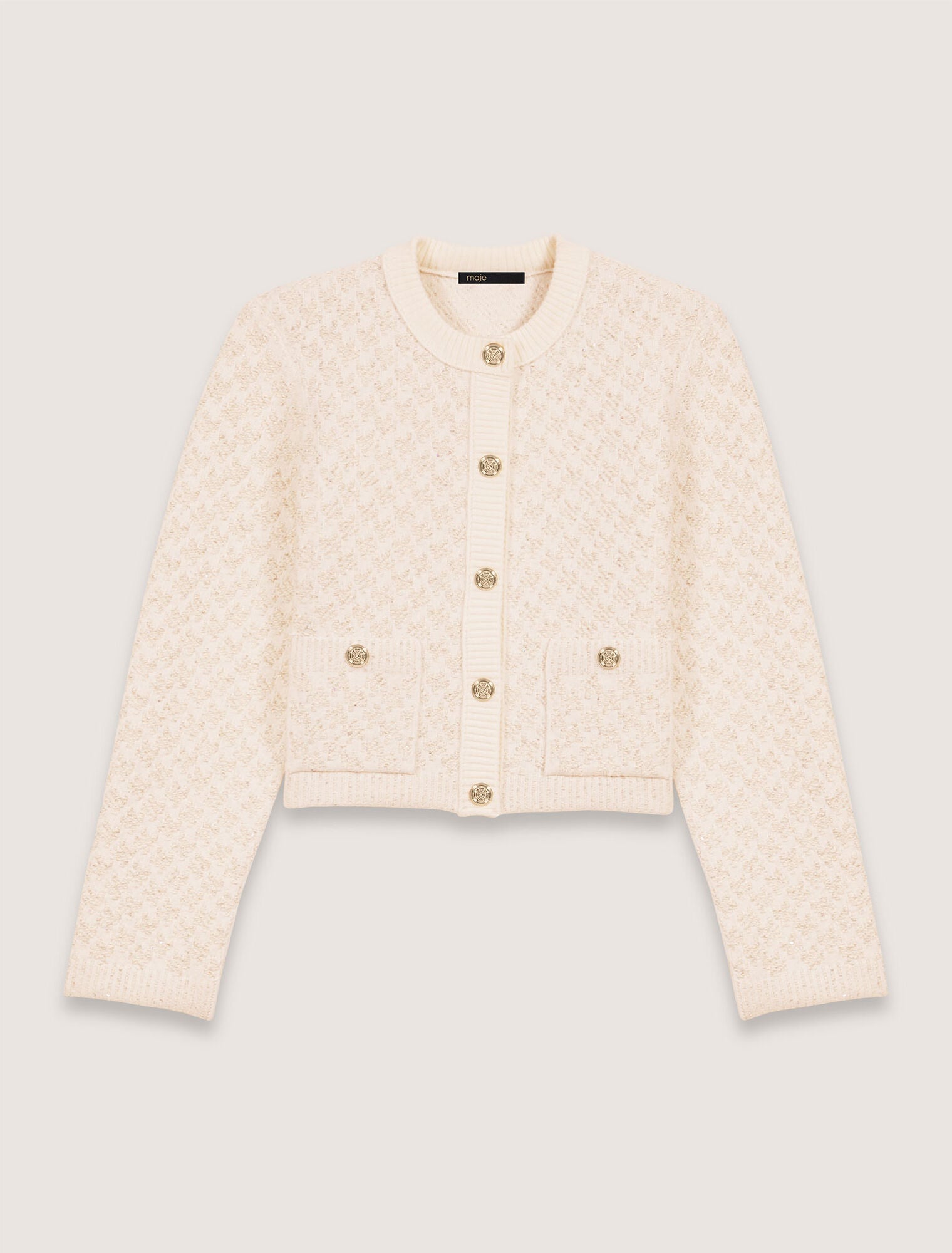 Ecru-Short tweed-effect cardigan