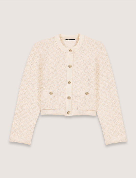 Ecru-Short tweed-effect cardigan