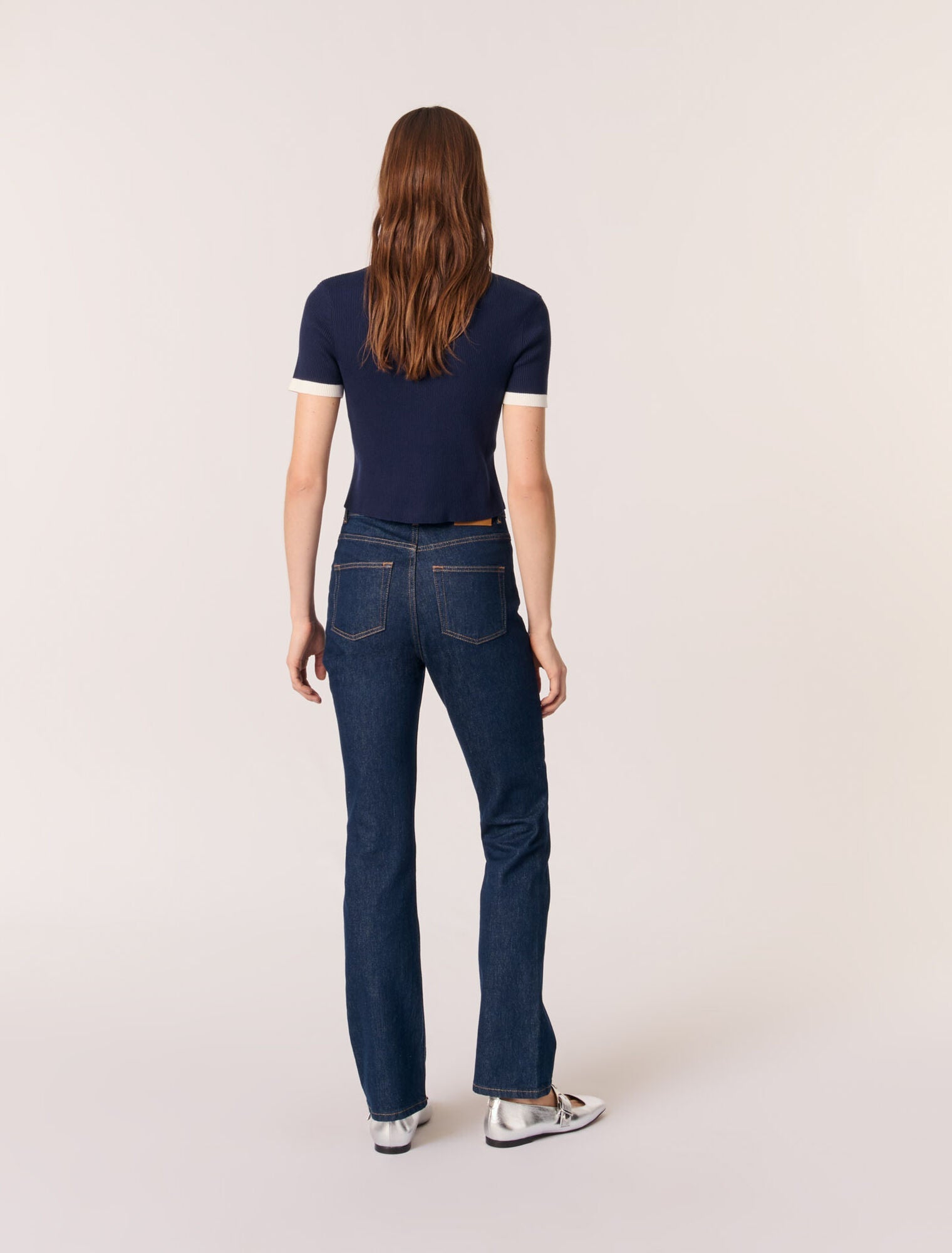 Navy / Ecru-Contrasting Cropped Cardigan
