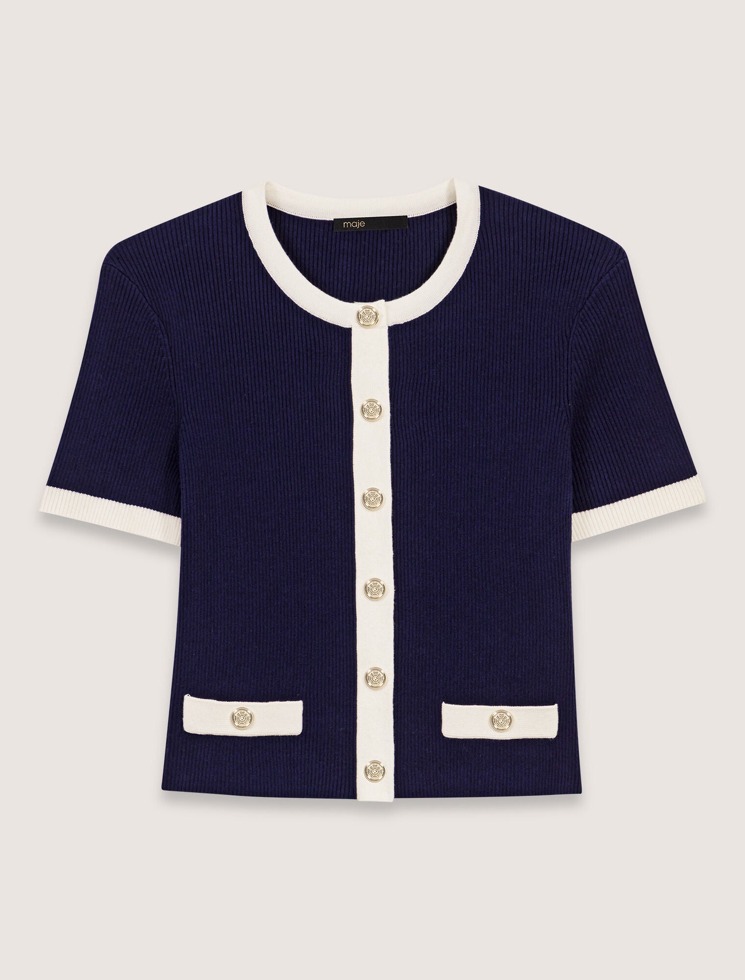 Navy / Ecru-Contrasting Cropped Cardigan