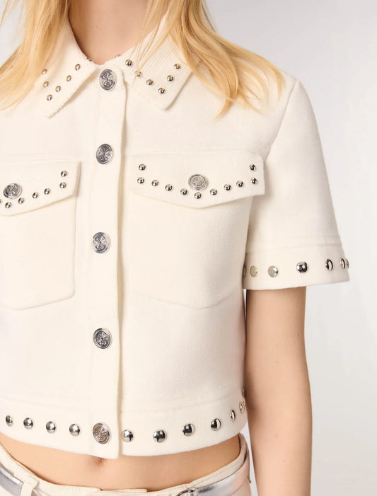 Ecru-Studded cropped cardigan
