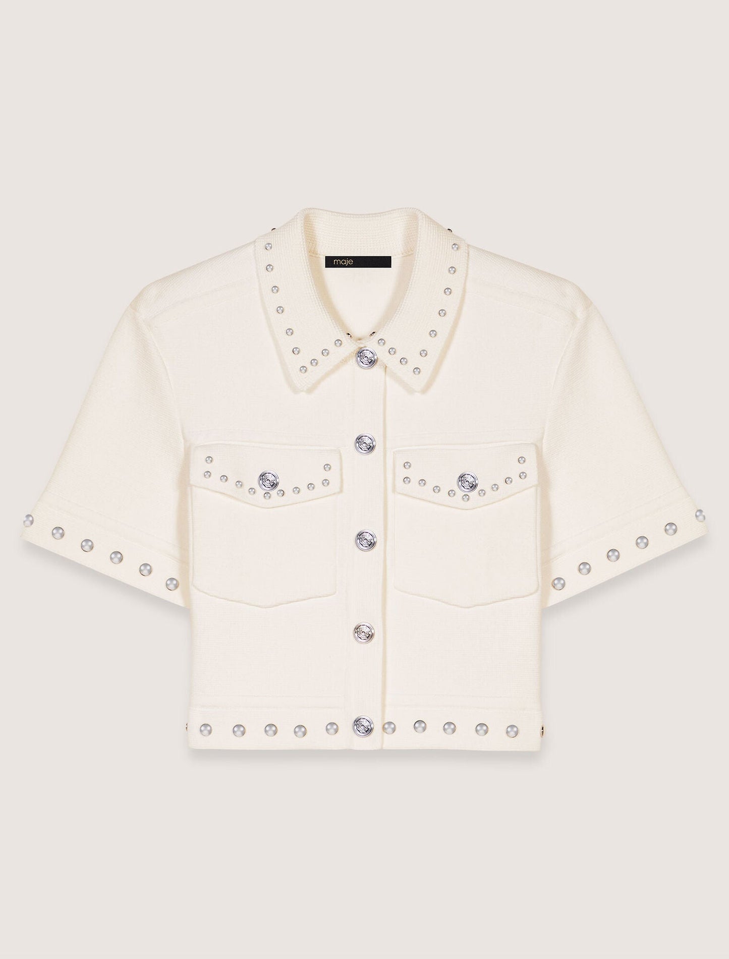 Ecru-Studded cropped cardigan