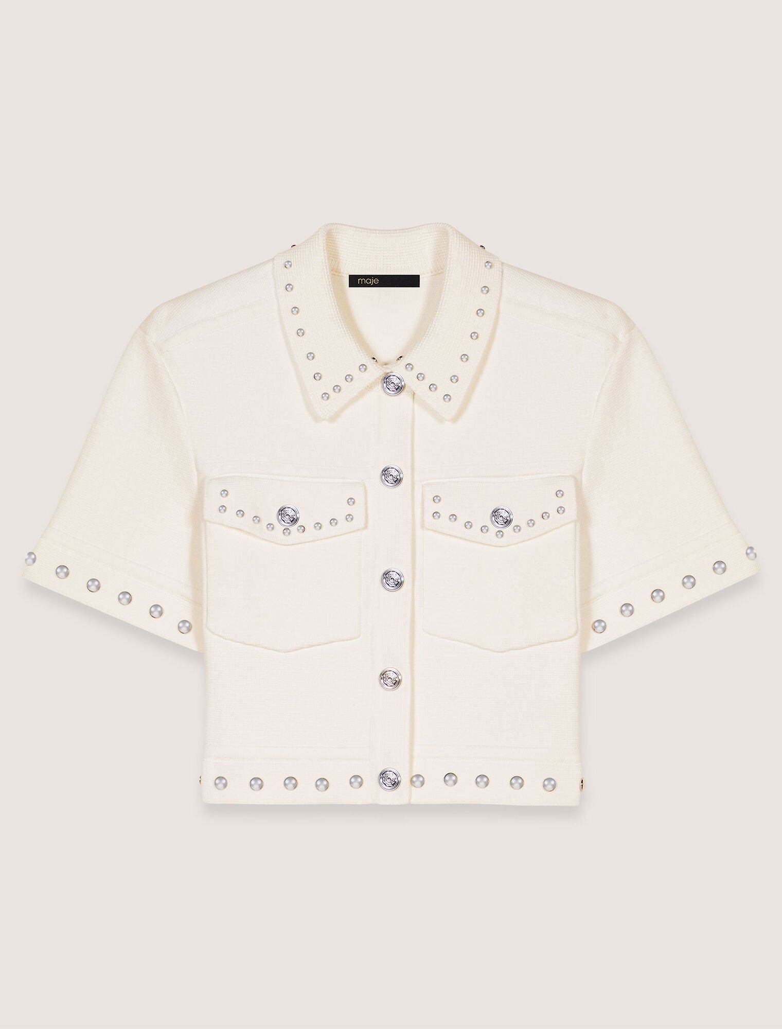 Ecru-Studded cropped cardigan