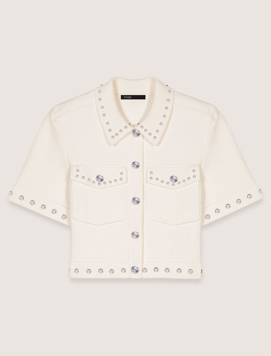 Ecru-Studded cropped cardigan