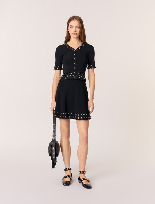 Black featured Cropped cardigan with eyelets