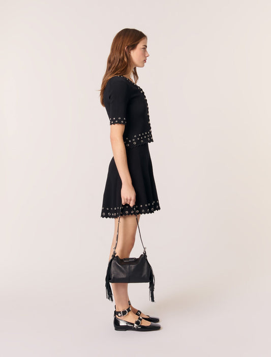 Black Cropped cardigan with eyelets