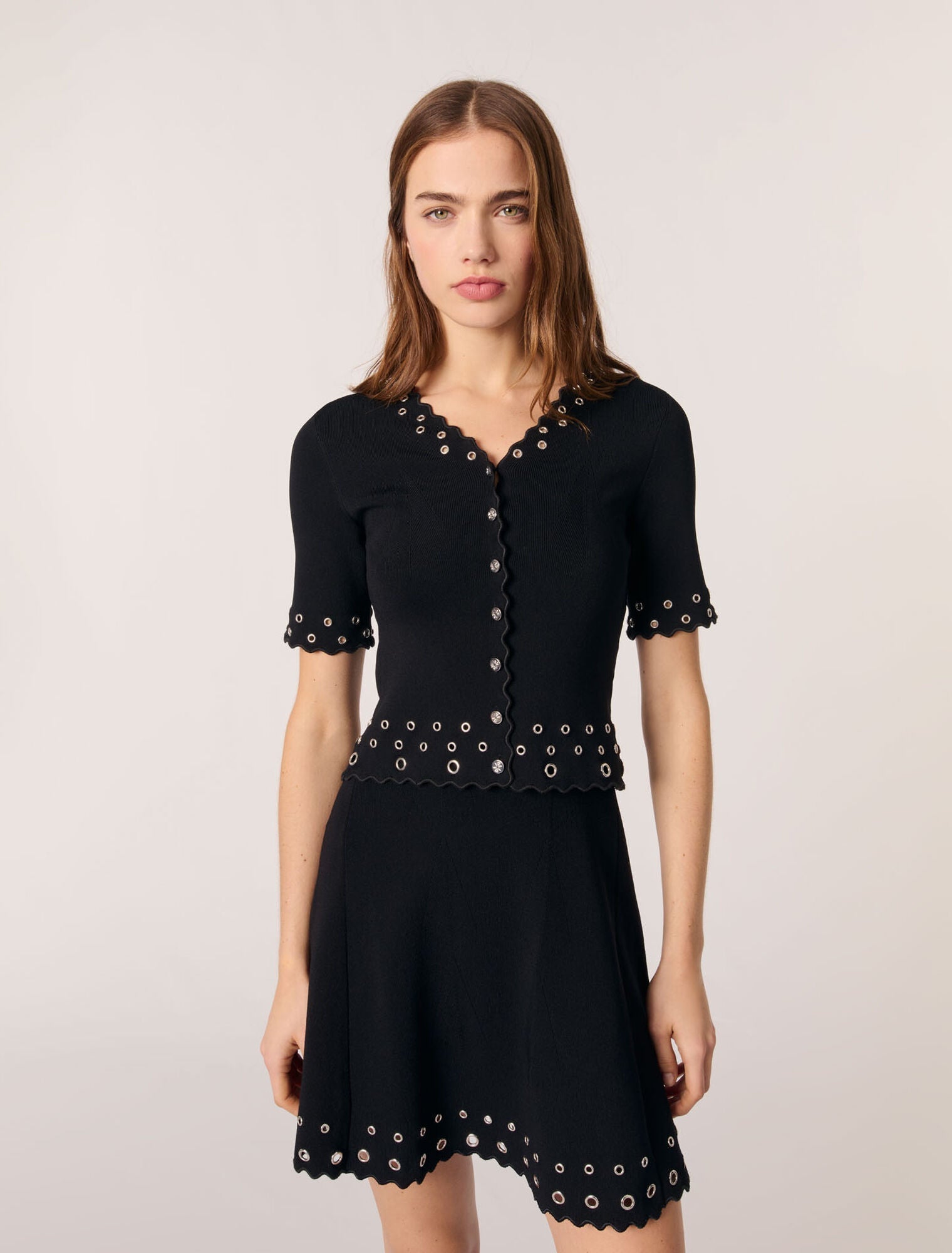 Black Cropped cardigan with eyelets