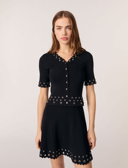 Black Cropped cardigan with eyelets