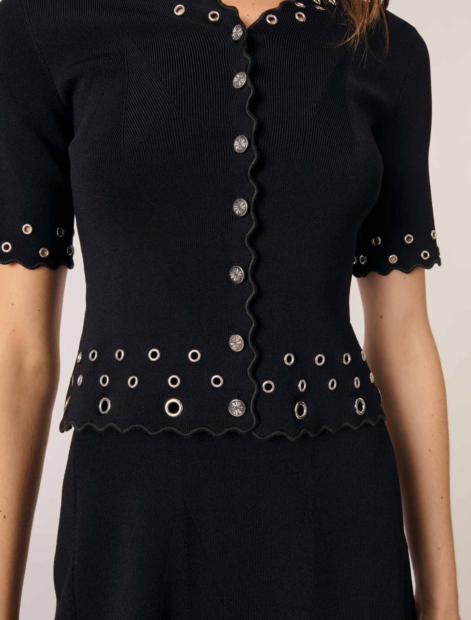 Black Cropped cardigan with eyelets