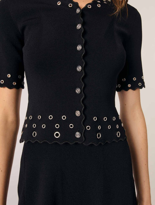 Black Cropped cardigan with eyelets