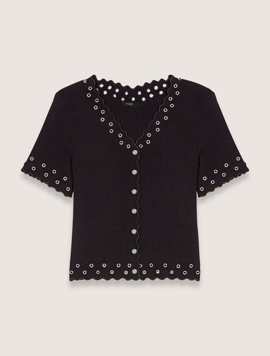 Black Cropped cardigan with eyelets