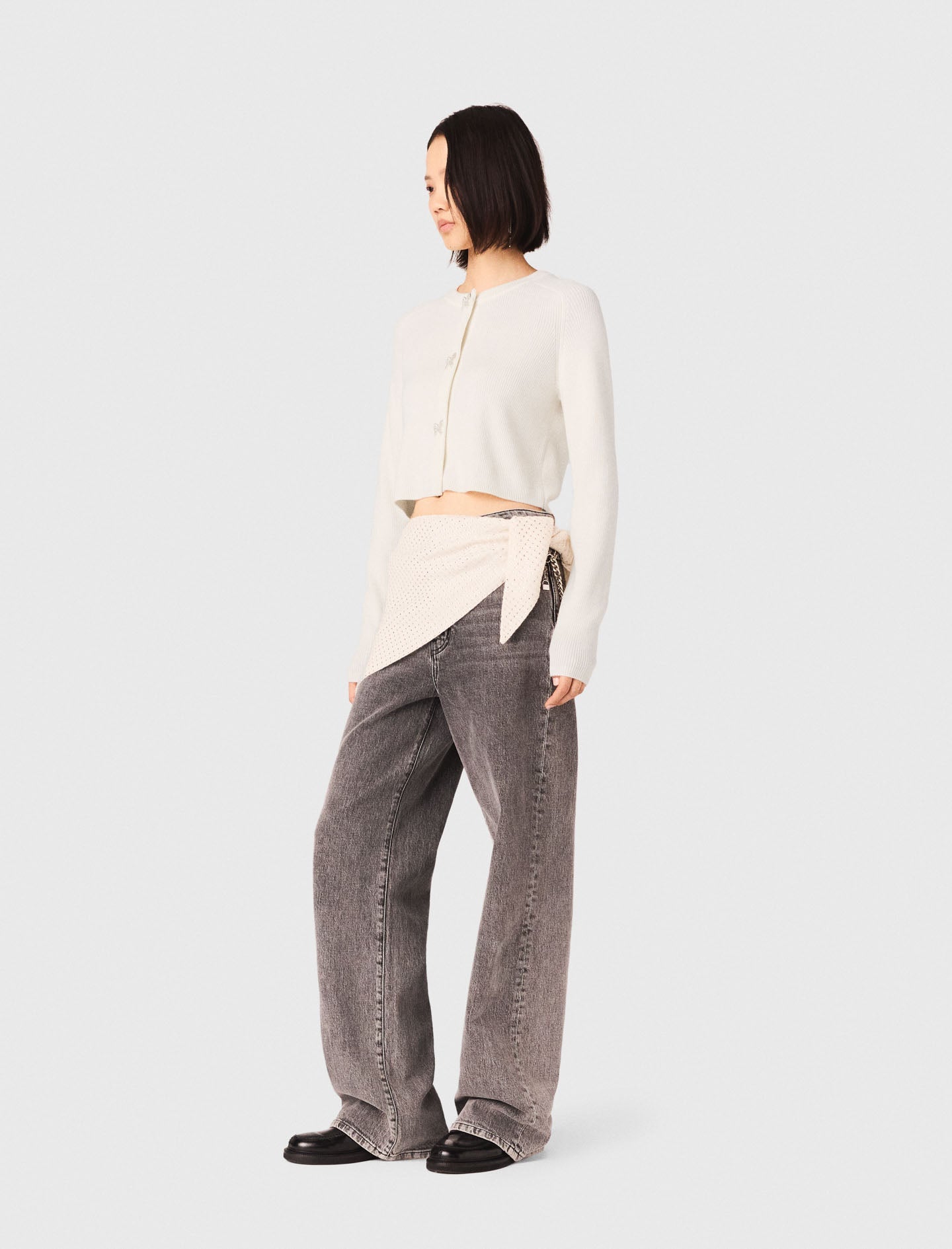Bow Jewellery Button Cardigan Ecru