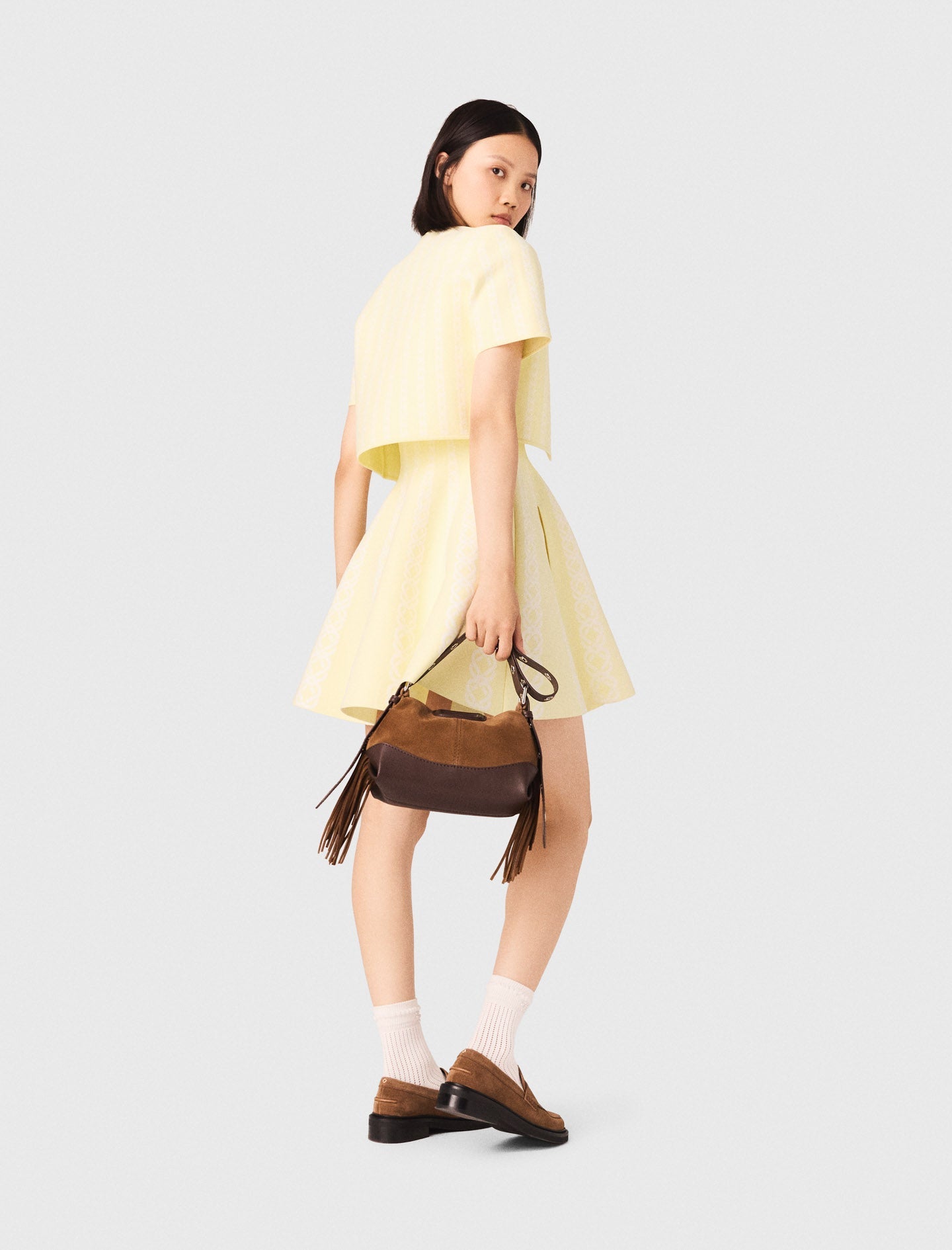 Cropped Fancy Knit Cardigan Pale Yellow