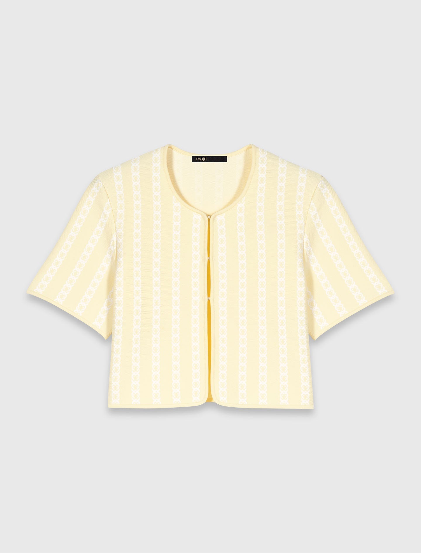 Cropped Fancy Knit Cardigan Pale Yellow