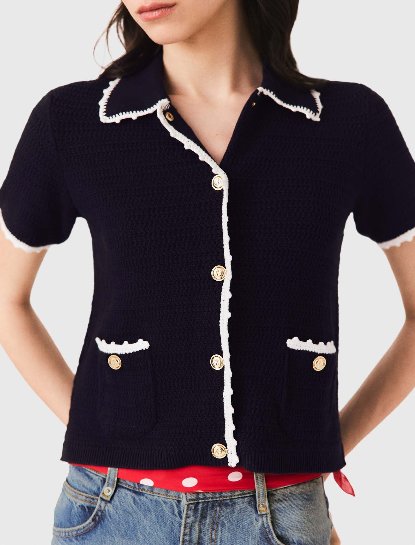 Cardigan with crochet trim Navy