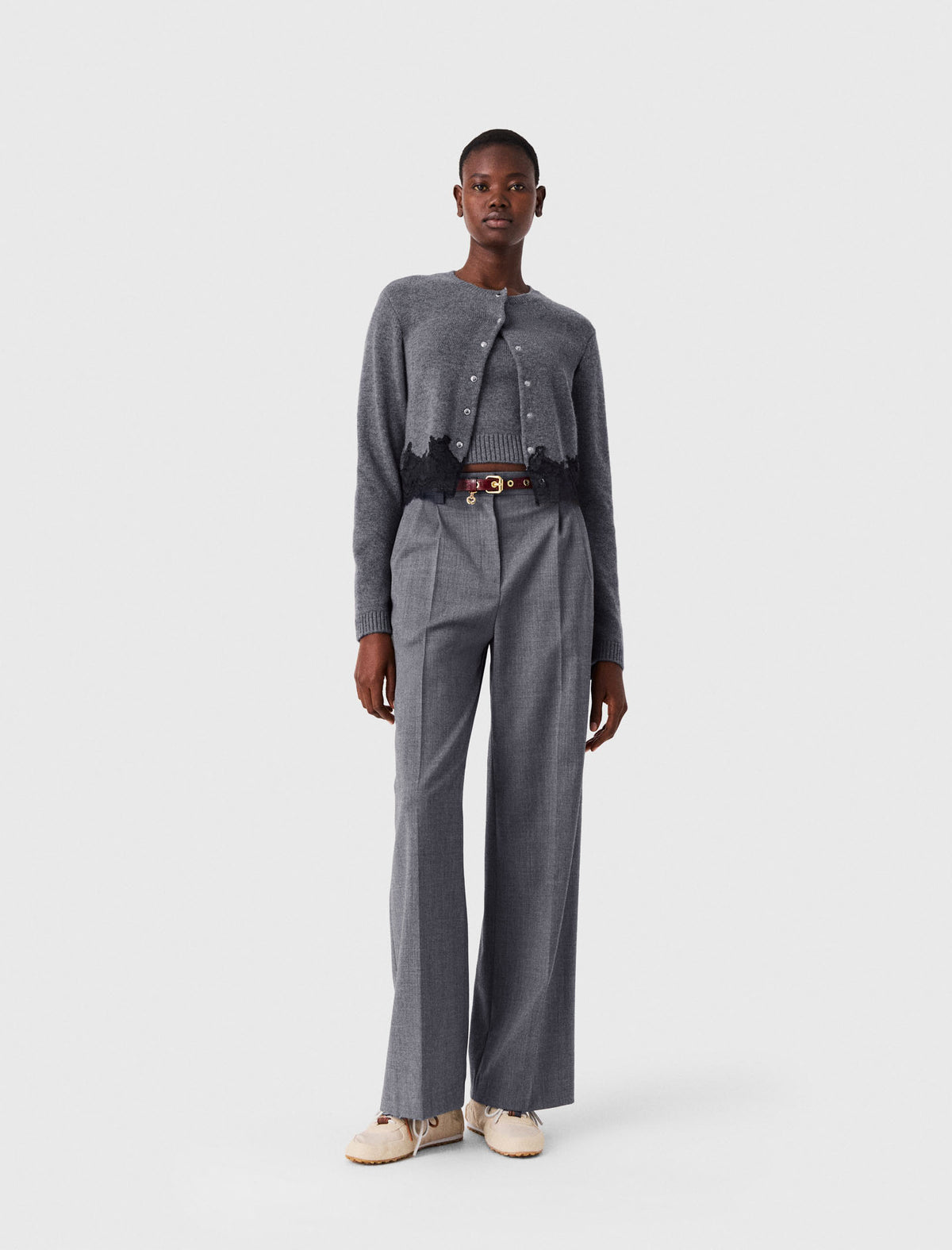 Twinset with lace trim Grey/Black