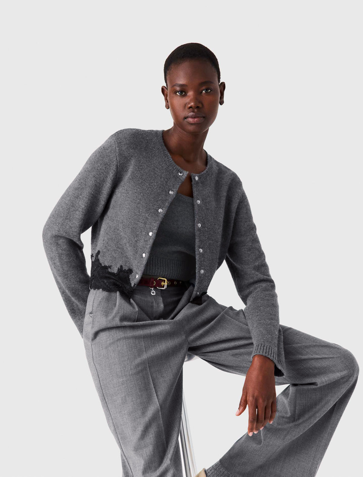 Twinset with lace trim Grey/Black