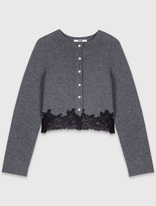 Twinset with lace trim Grey/Black