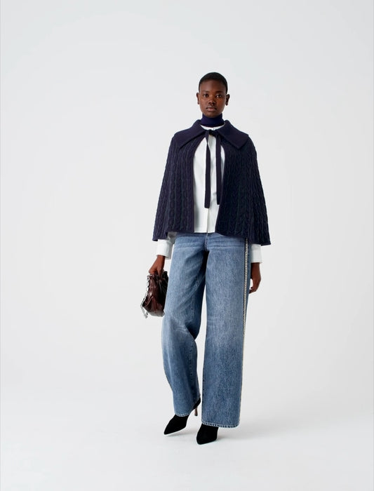 Cropped cape cardigan Navy/Green