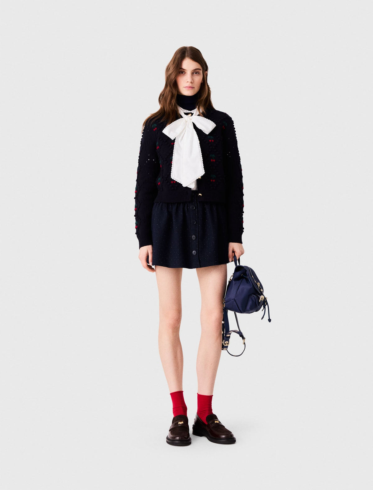 Embroidered cherry cardigan Navy