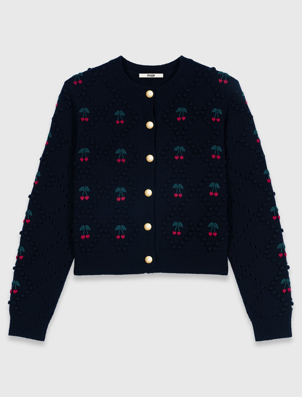 Embroidered cherry cardigan Navy