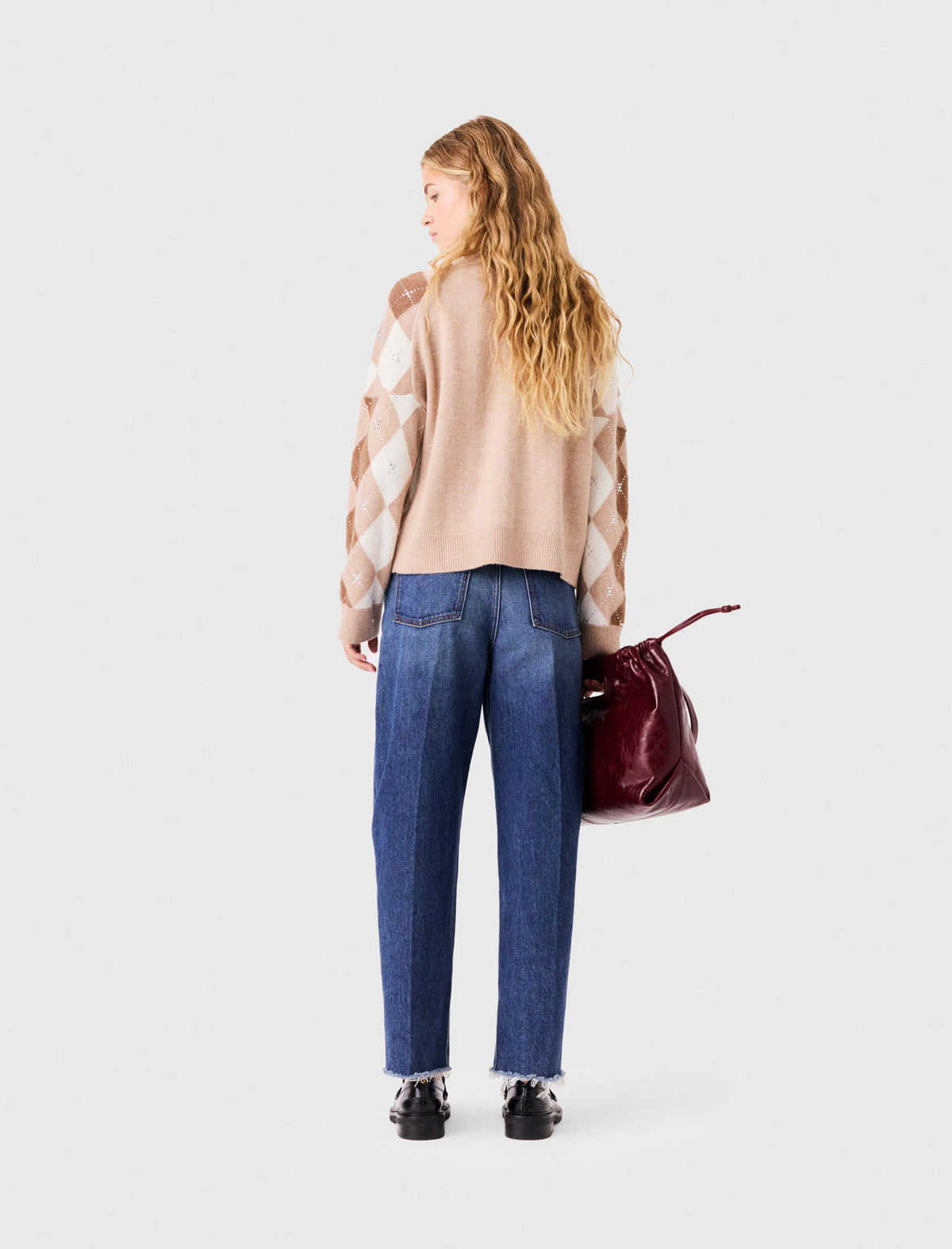 Argyle-patterned cardigan Beige