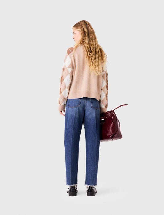 Argyle-patterned cardigan Beige