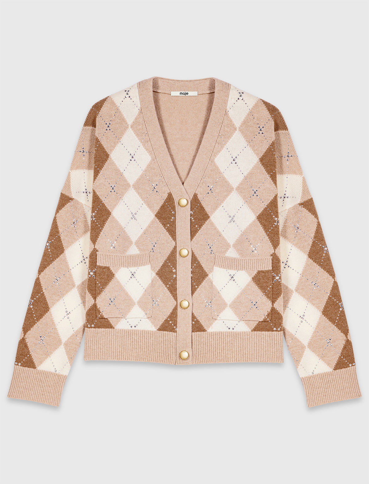 Argyle-patterned cardigan Beige
