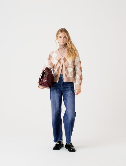 Argyle-patterned cardigan Beige
