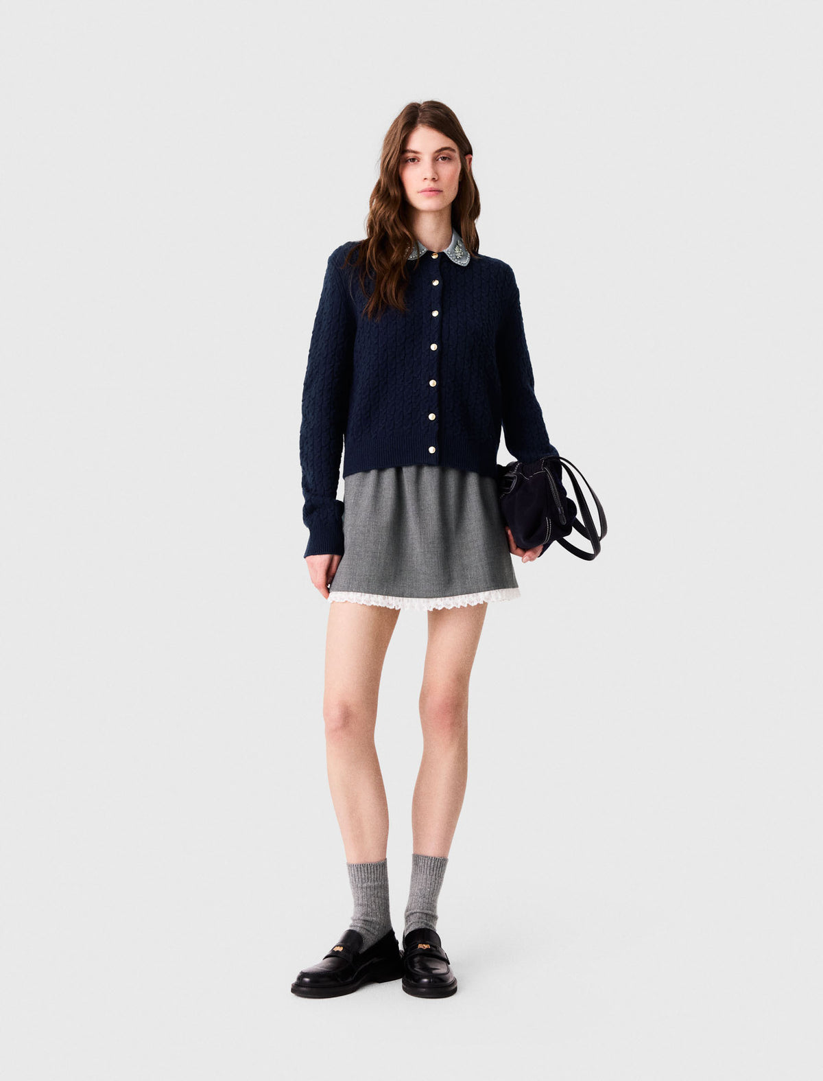 Cardigan with poplin collar Navy