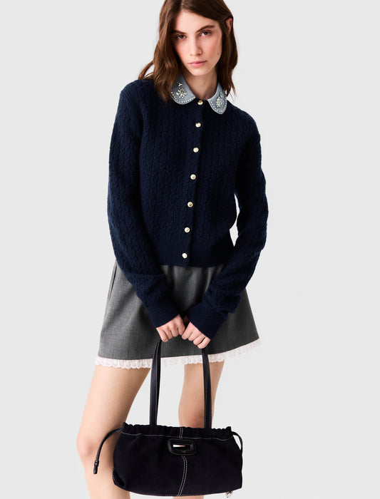 Cardigan with poplin collar Navy