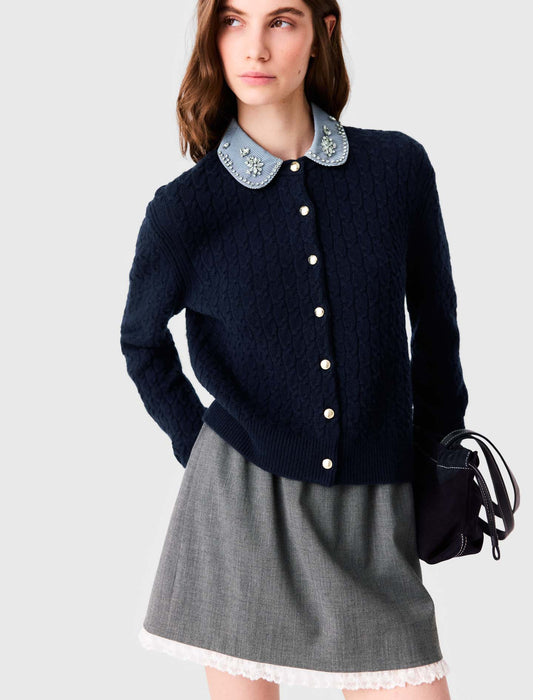 Cardigan with poplin collar Navy