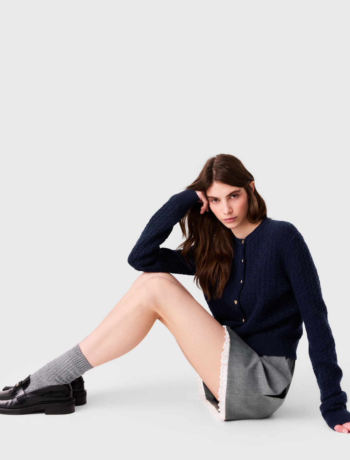Cardigan with poplin collar Navy