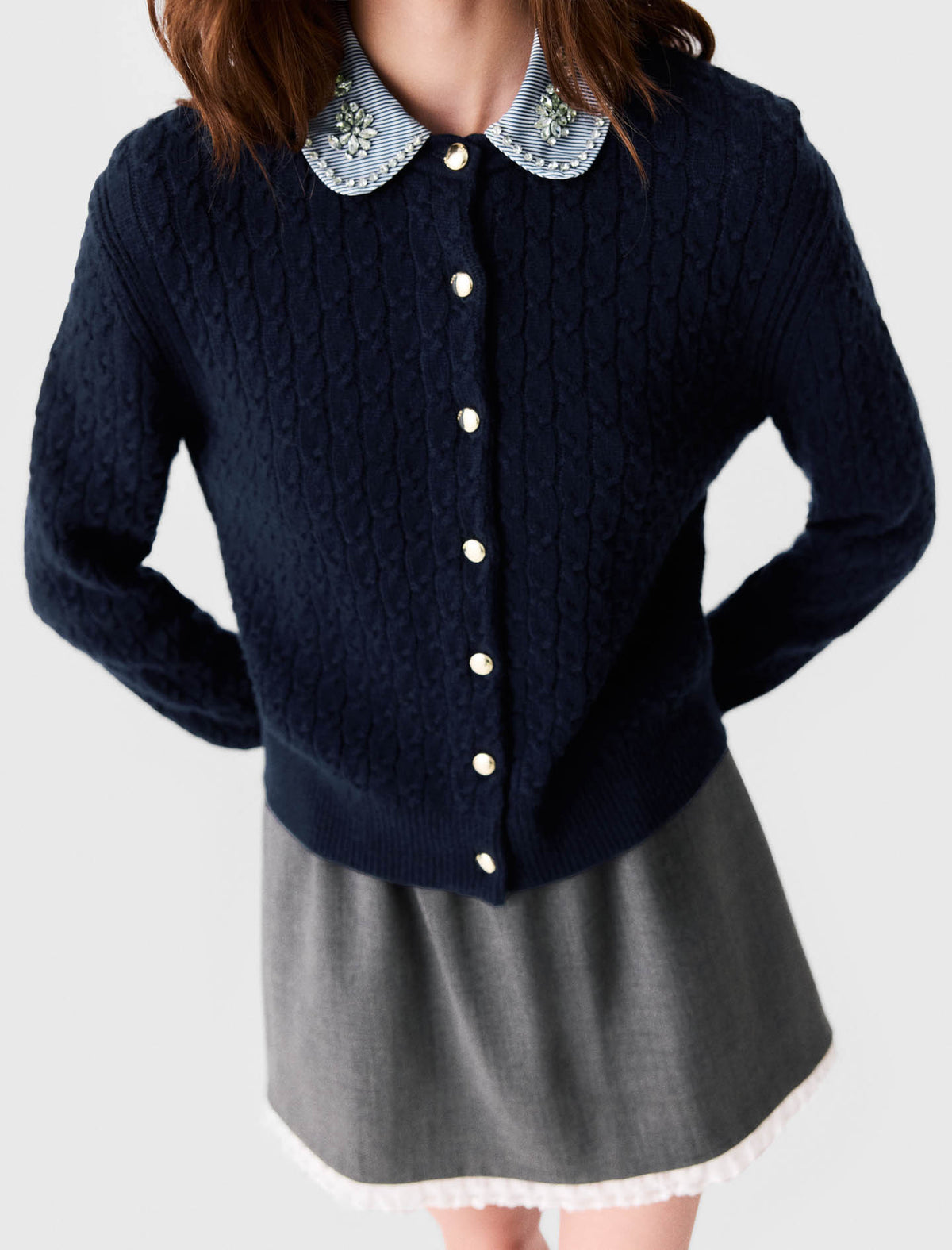Cardigan with poplin collar Navy