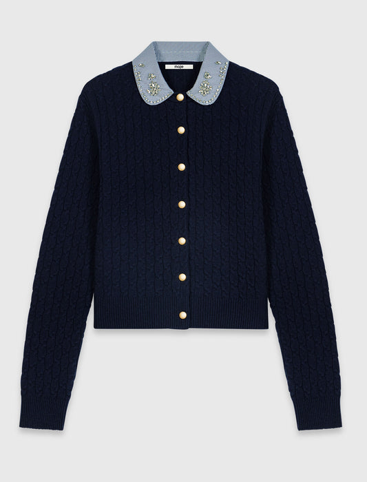 Cardigan with poplin collar Navy