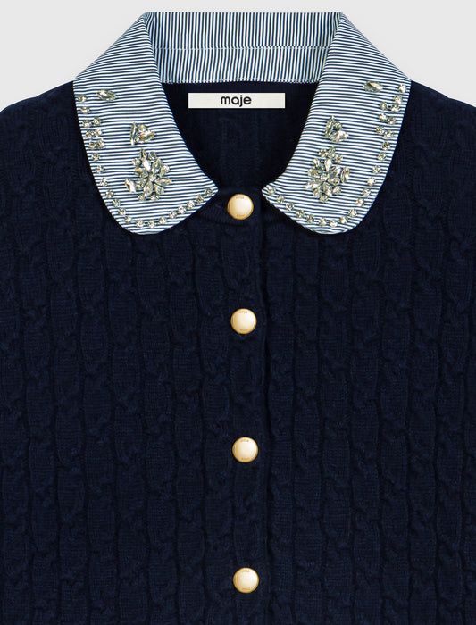 Cardigan with poplin collar Navy