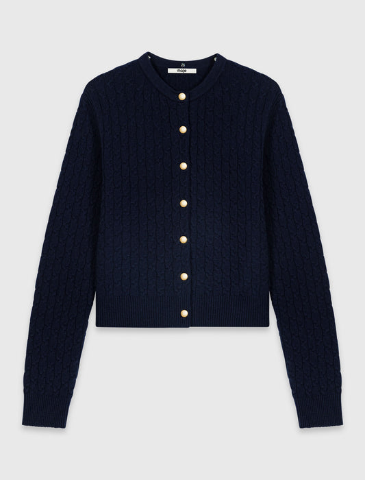 Cardigan with poplin collar Navy