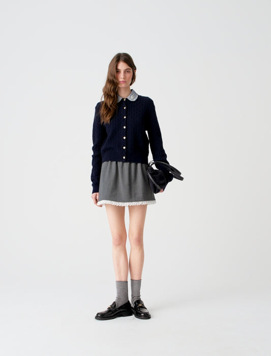 Cardigan with poplin collar Navy